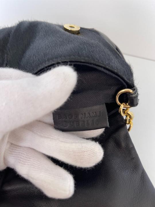 Dolce & Gabbana Black Calf Hair and Leather Bubbles Chain Clutch