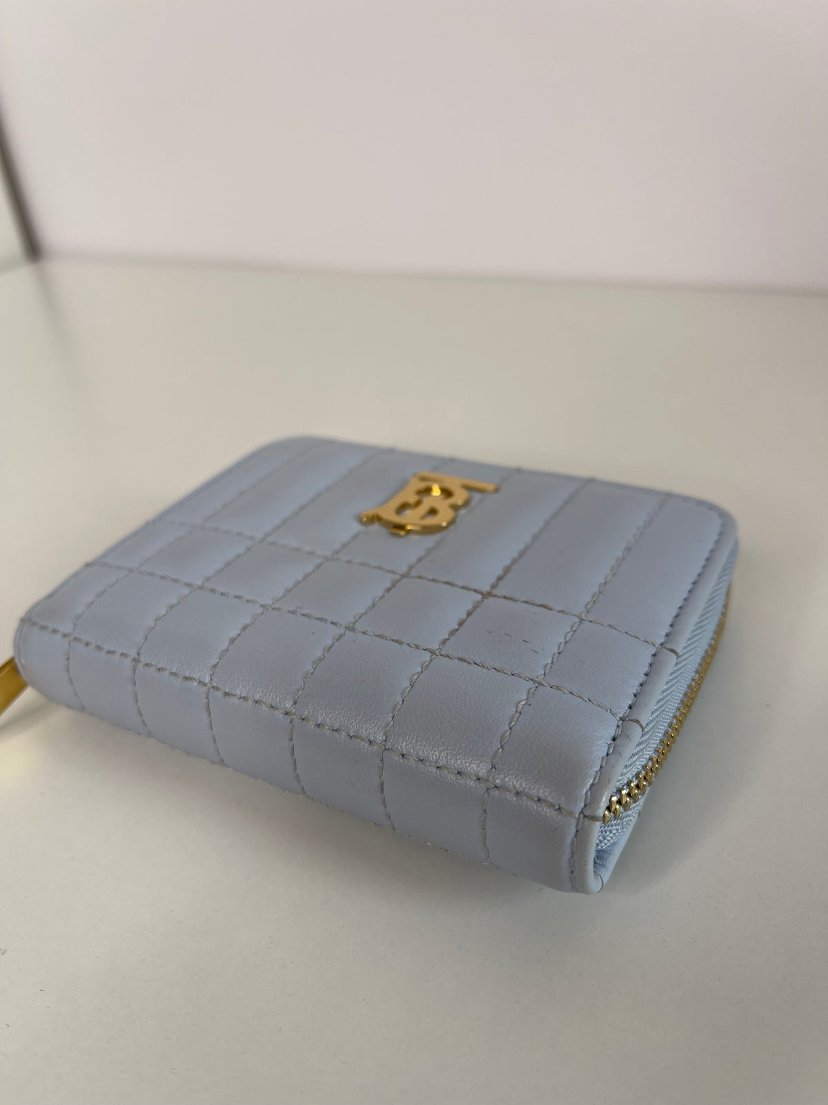 Burberry Lola Zip Light Blue Quilted Wallet