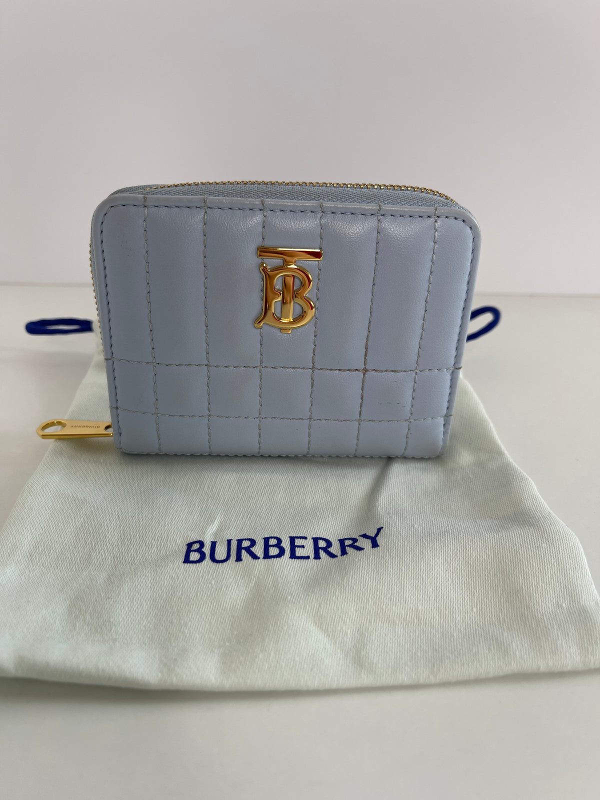 Burberry Lola Zip Light Blue Quilted Wallet