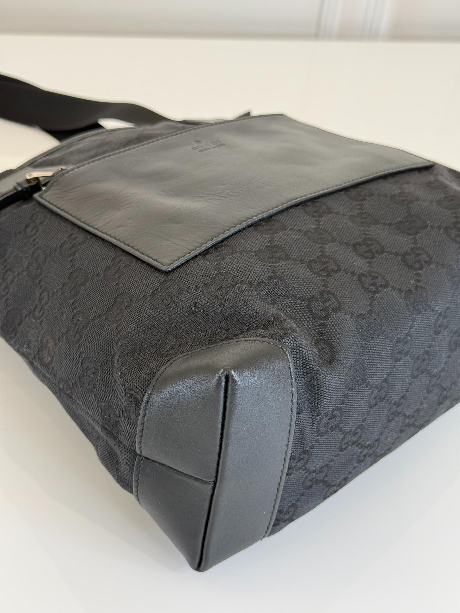 Gucci Vintage Black GG Canvas Shoulder Bag