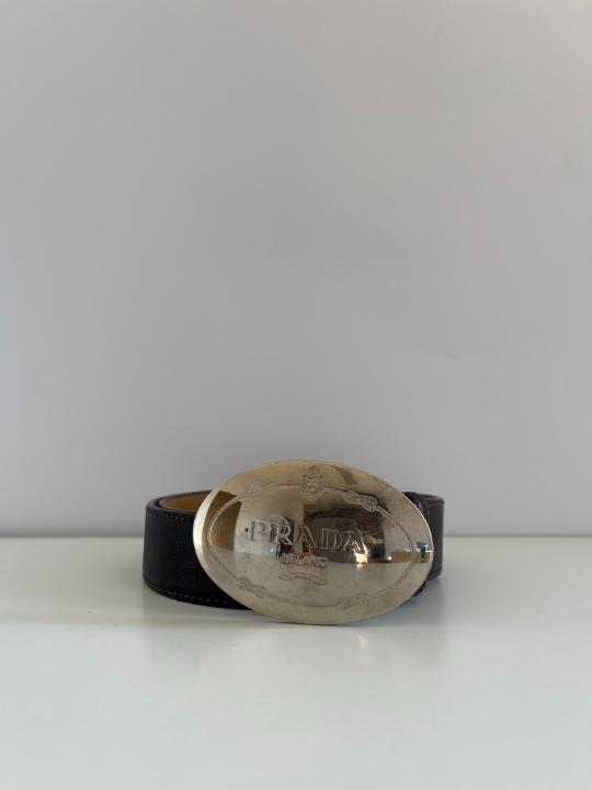 Prada Silver Buckle Dark Brown Leather Belt