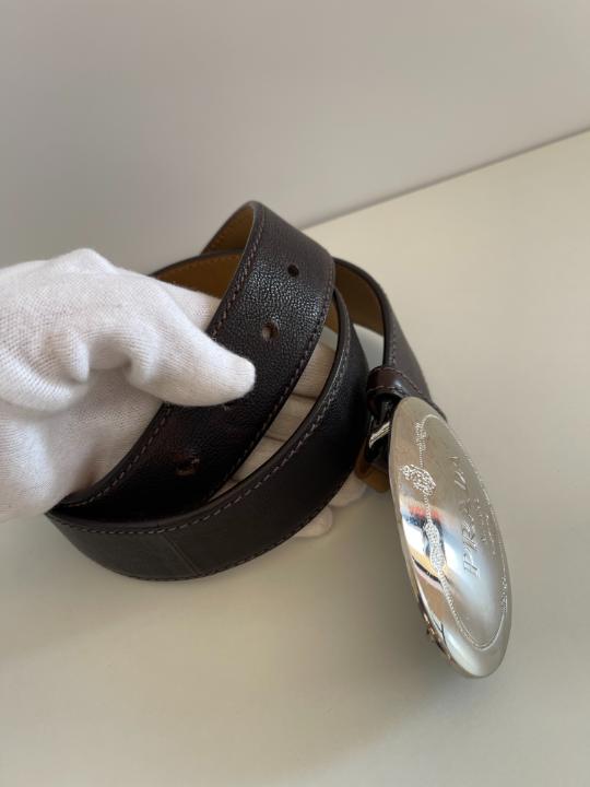 Prada Silver Buckle Dark Brown Leather Belt