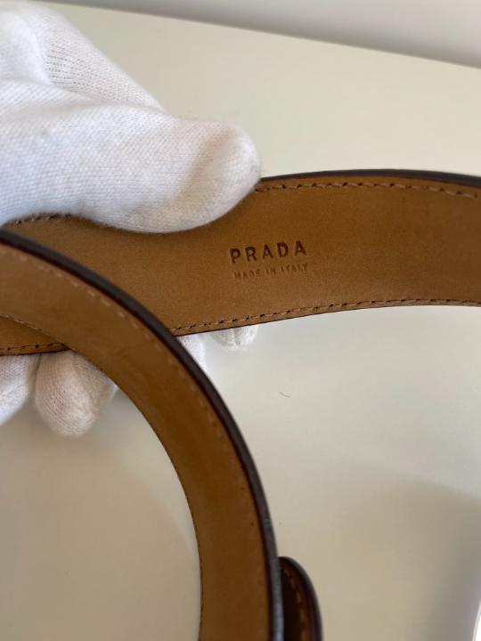 Prada Silver Buckle Dark Brown Leather Belt