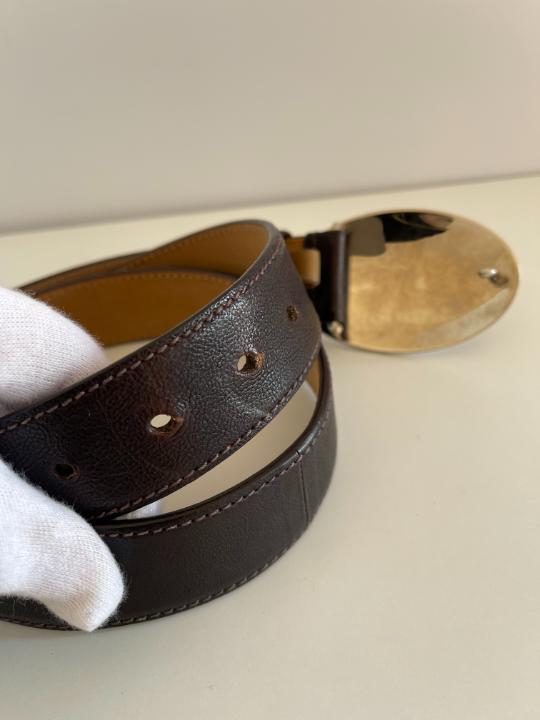 Prada Silver Buckle Dark Brown Leather Belt