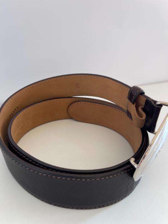 Prada Silver Buckle Dark Brown Leather Belt