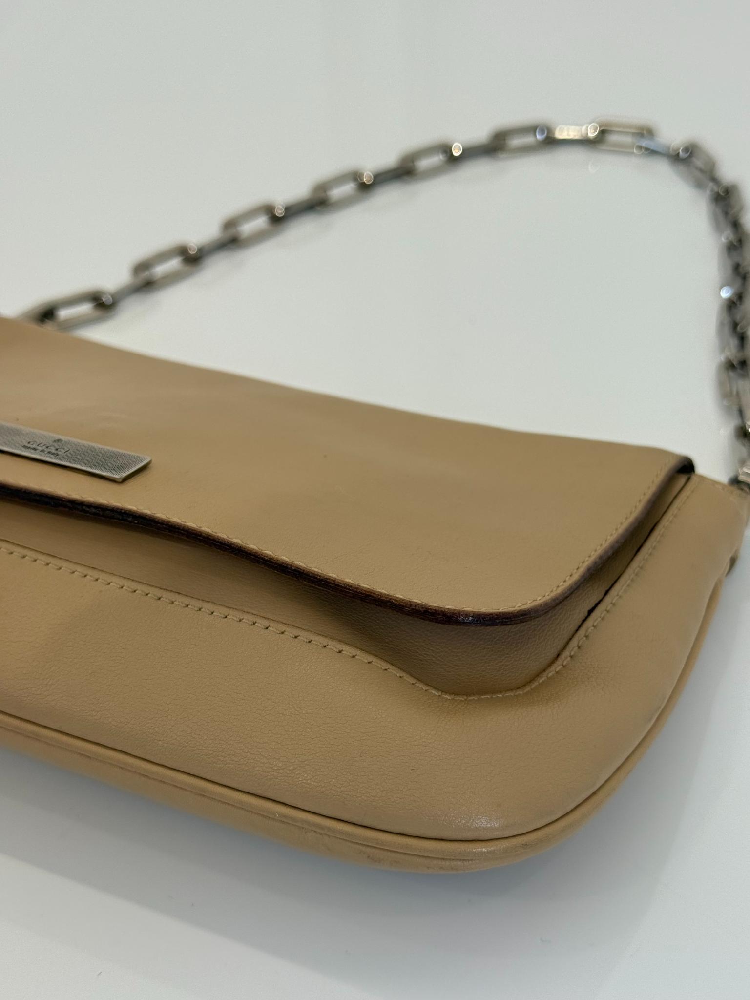 Gucci x Tom Ford Beige Leather Chain Shoulder Bag