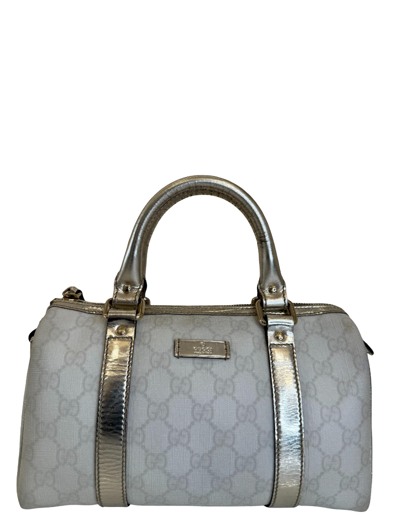Gucci Small White/Silver GG Coated Canvas Joy Boston Bag