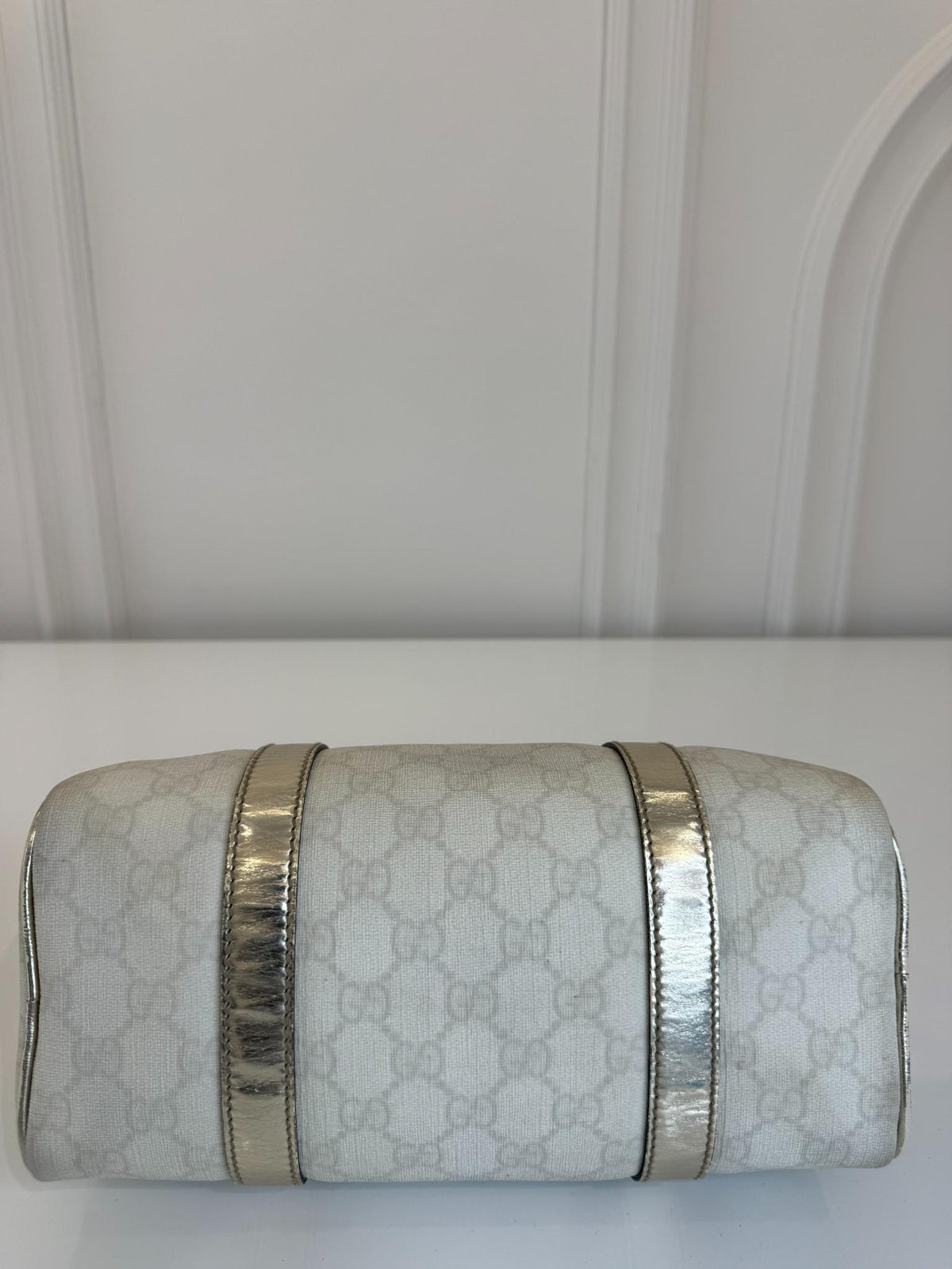 Gucci Small White/Silver GG Coated Canvas Joy Boston Bag