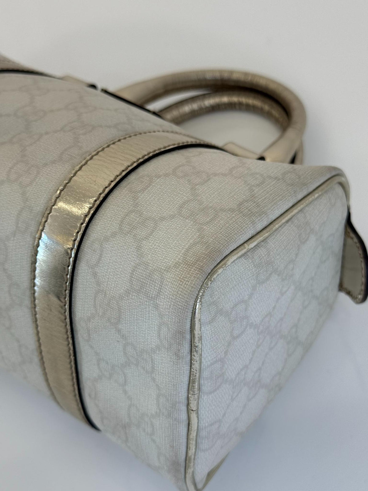 Gucci Small White/Silver GG Coated Canvas Joy Boston Bag
