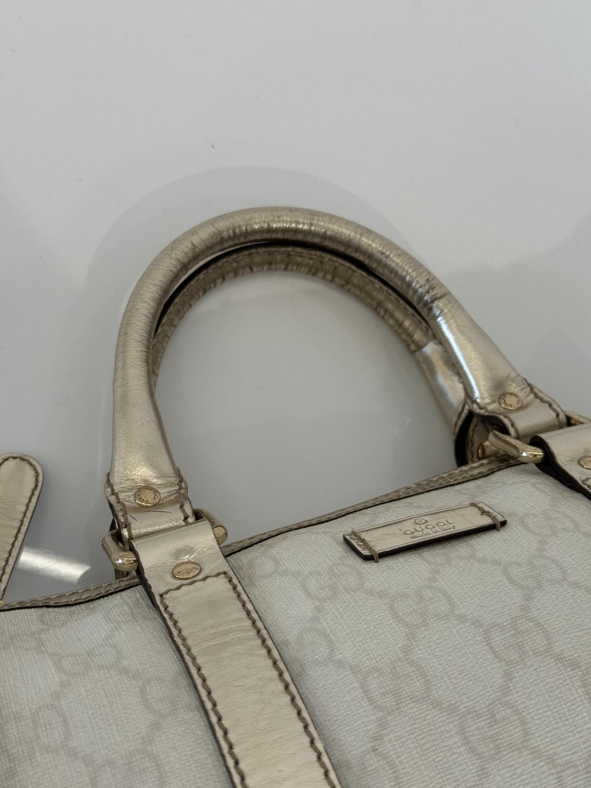 Gucci Small White/Silver GG Coated Canvas Joy Boston Bag