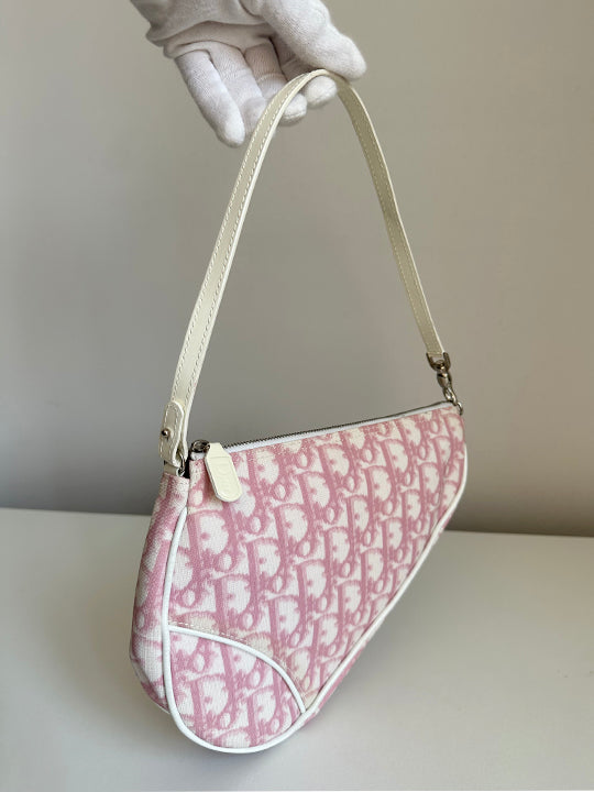 Christian Dior Pink/White Monogram Mini Saddle Bag