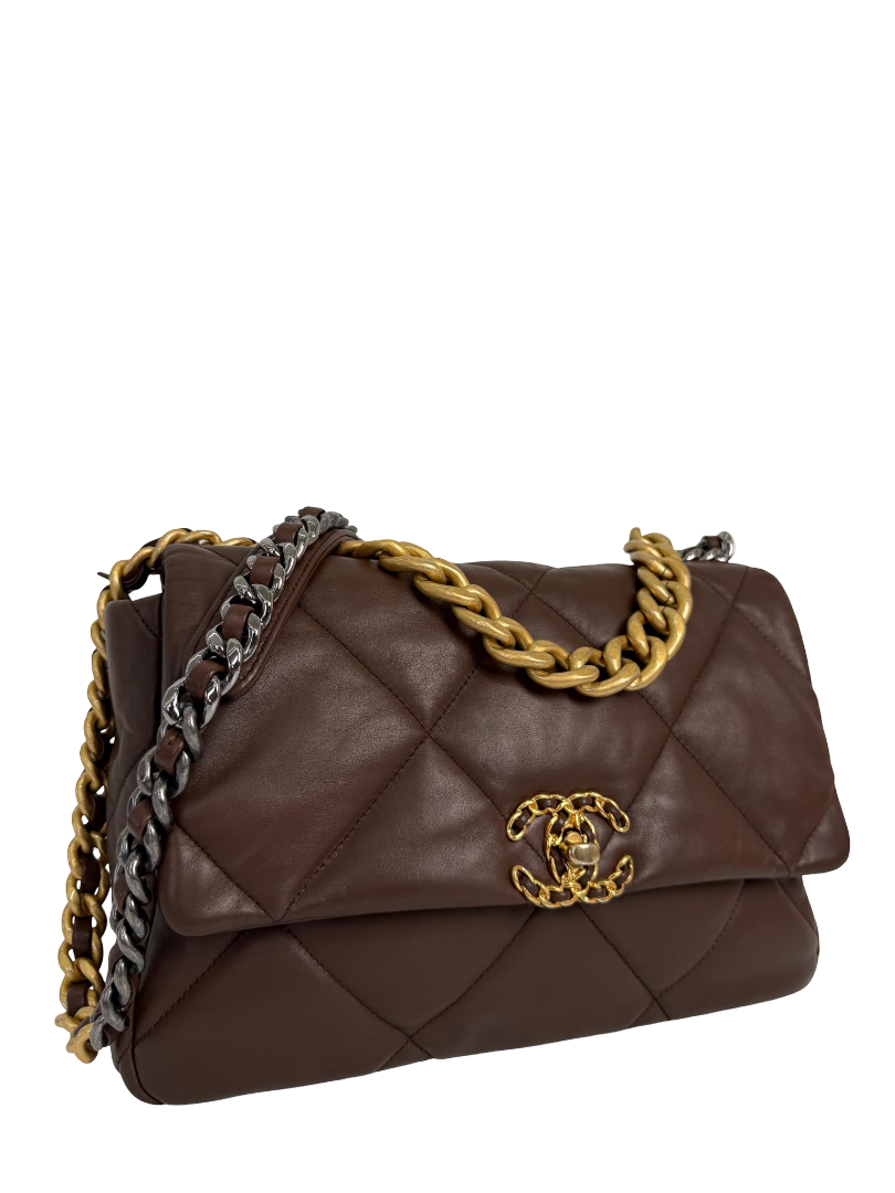 Chanel 19 Brown Quilted Lambskin Medium Flap