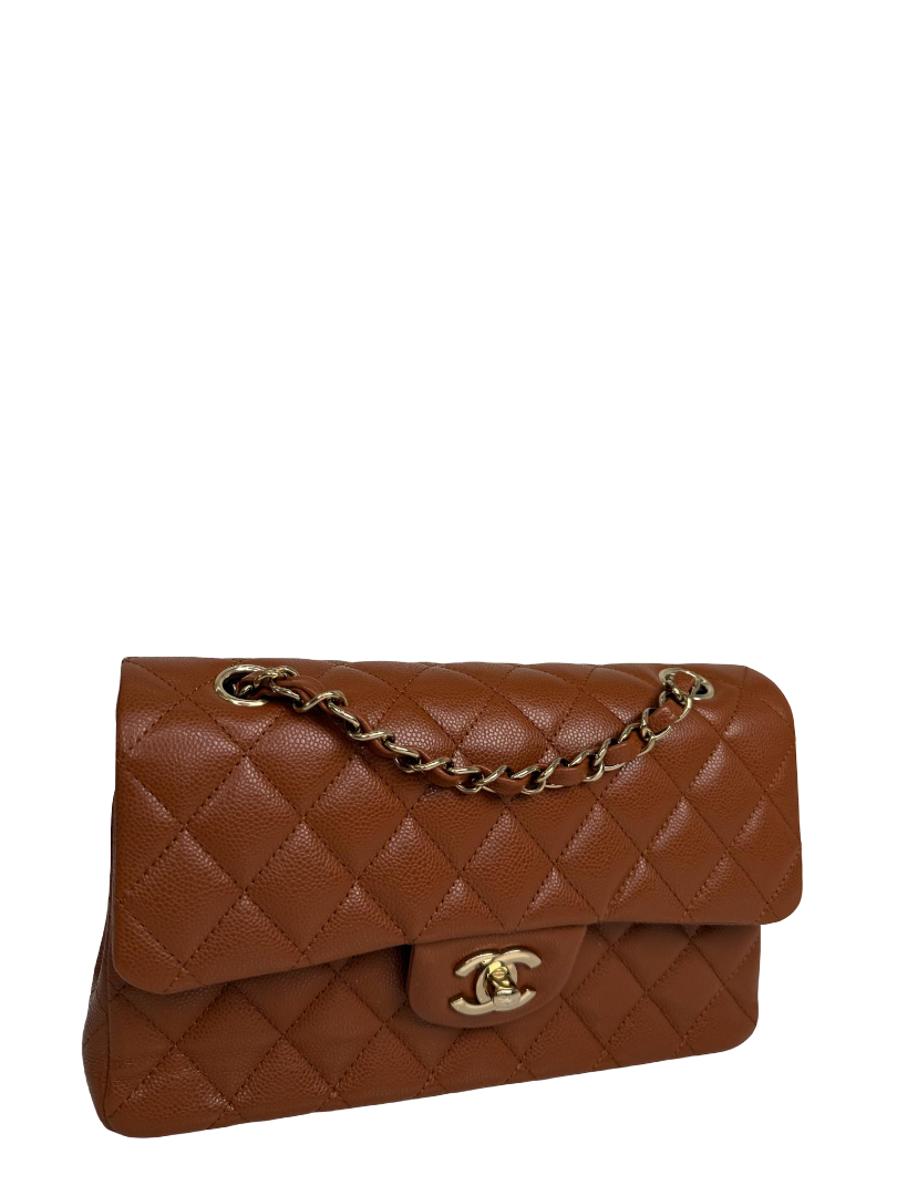 Chanel Classic Double Flap Small Light Brown Caviar Shoulder Bag