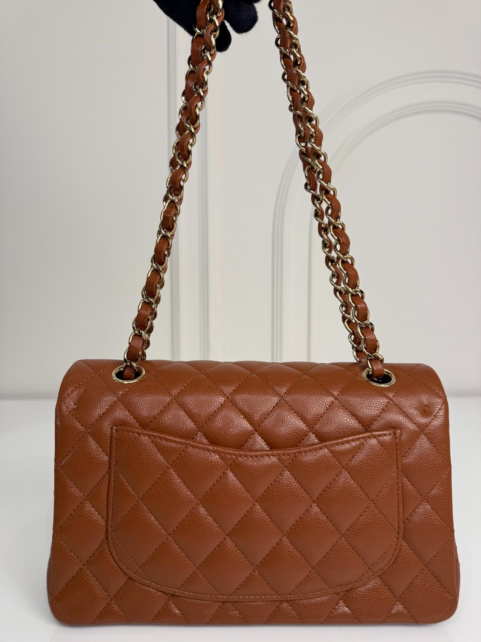 Chanel Classic Double Flap Small Light Brown Caviar Shoulder Bag