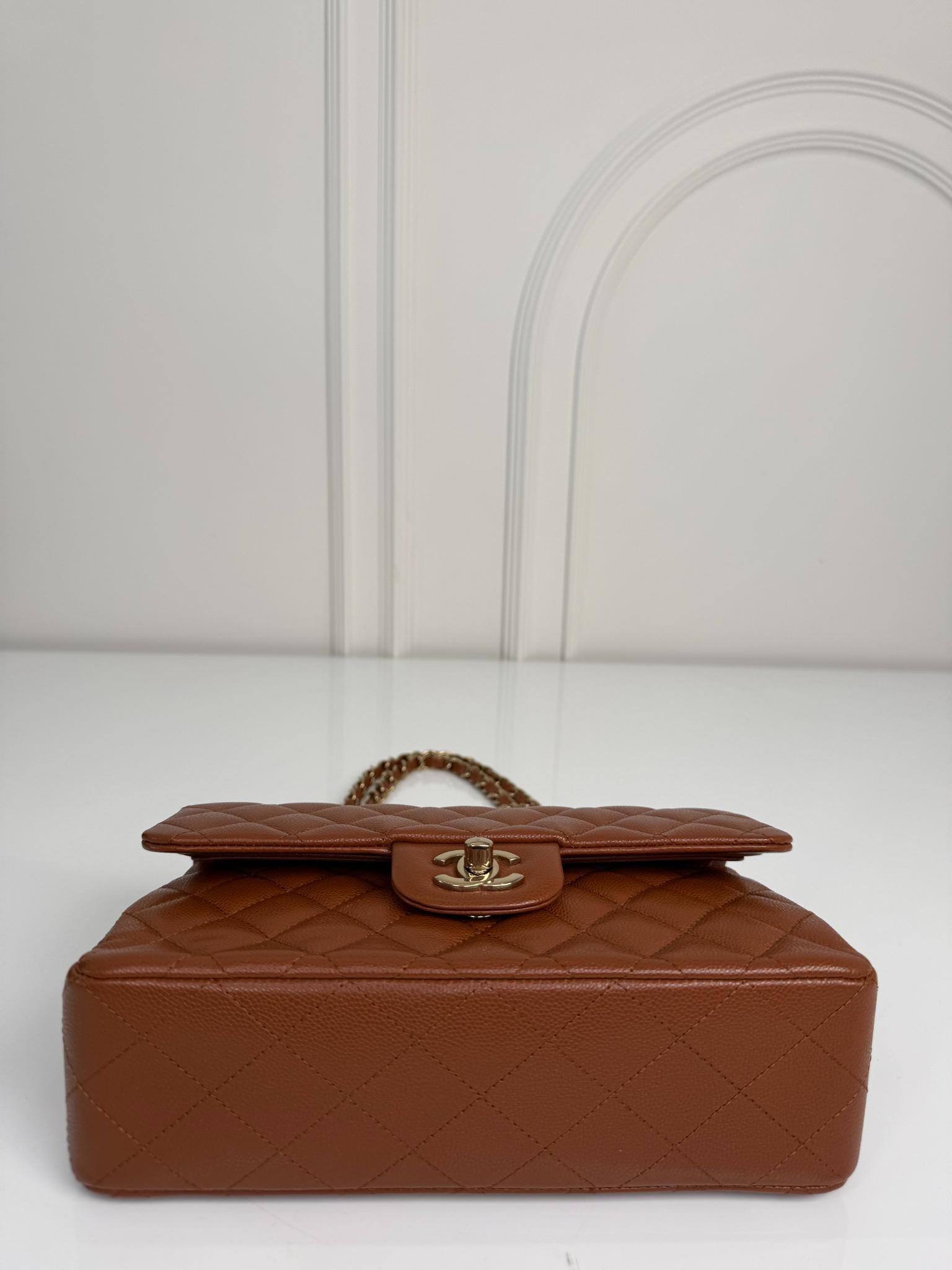 Chanel Classic Double Flap Small Light Brown Caviar Shoulder Bag