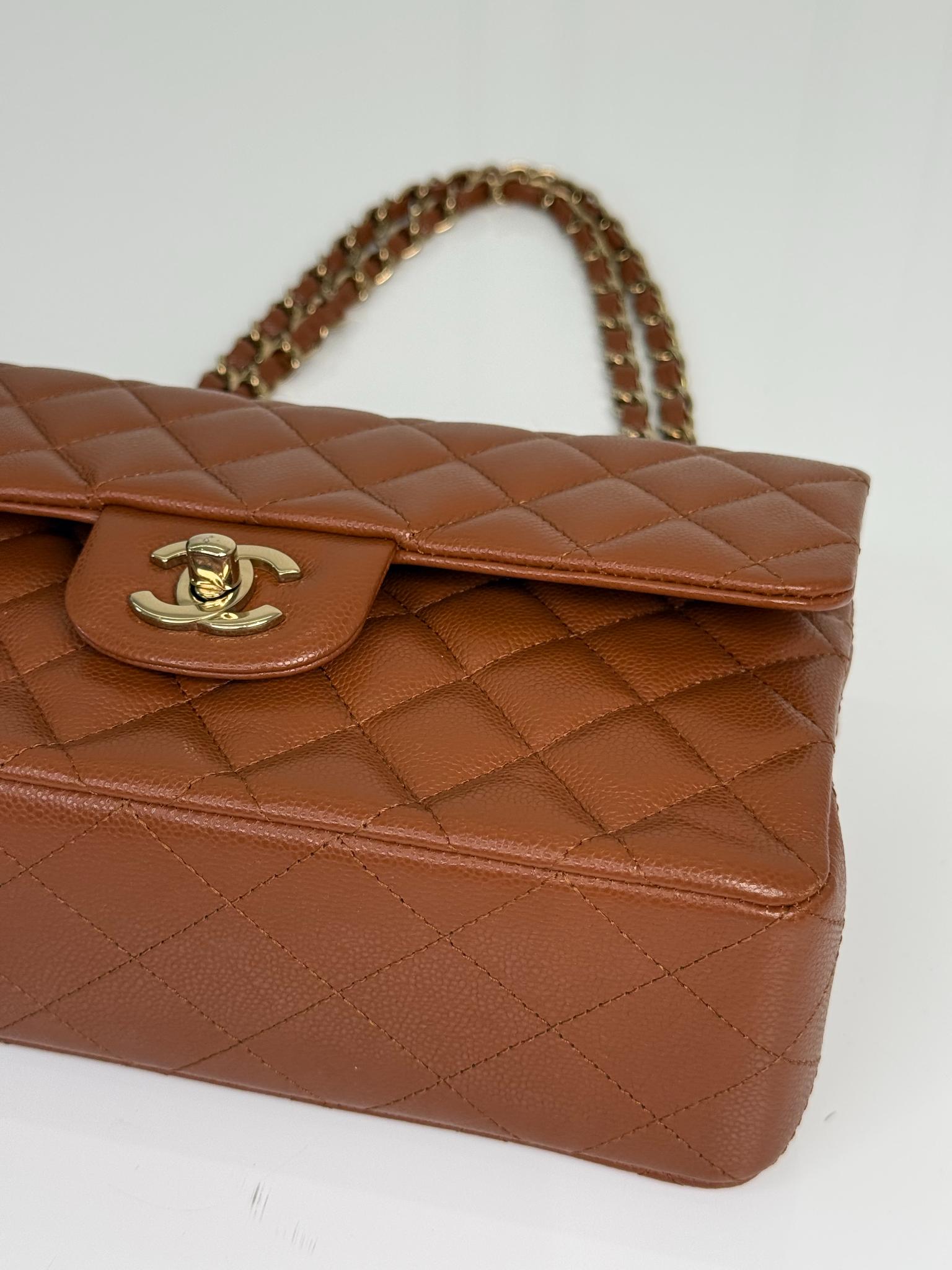 Chanel Classic Double Flap Small Light Brown Caviar Shoulder Bag