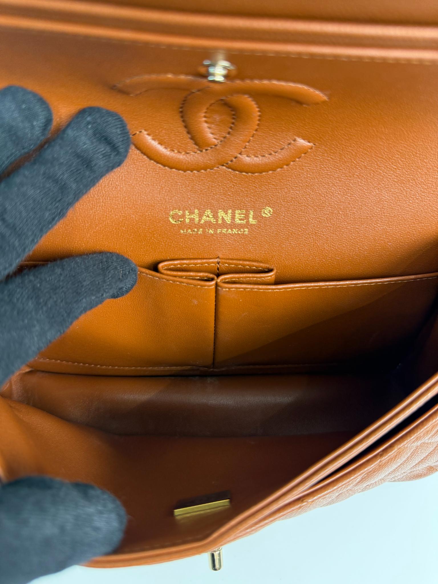 Chanel Classic Double Flap Small Light Brown Caviar Shoulder Bag