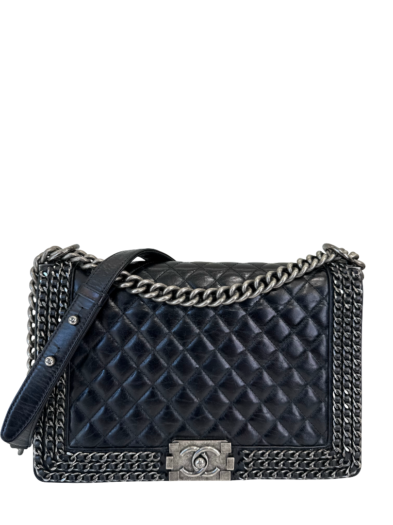 Chanel Boy New Medium Chained Quilted Glazed Calfskin Flap Bag