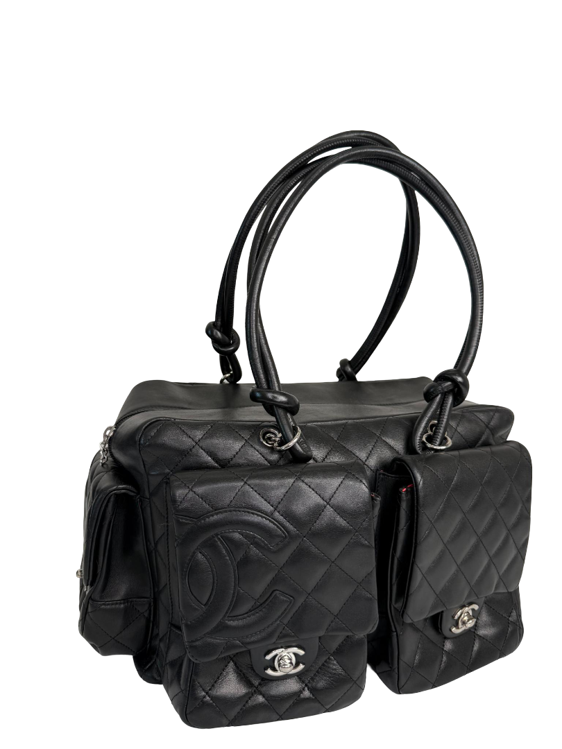 Chanel Black Quilted Leather Ligne Cambon Reporter Bag