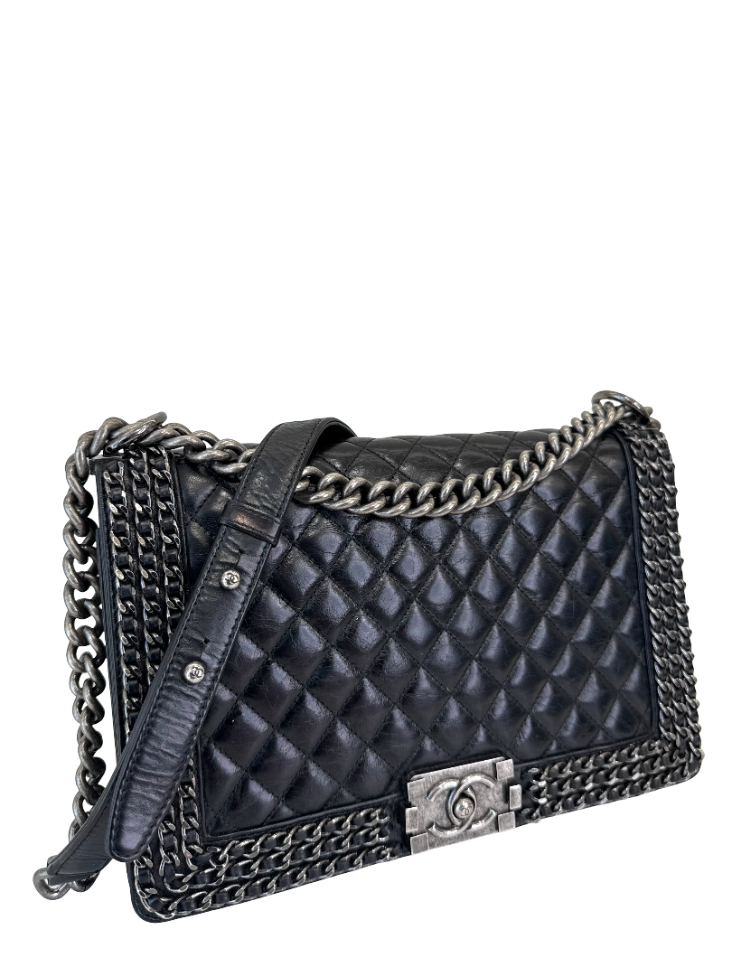 Chanel Boy New Medium Chained Quilted Glazed Calfskin Flap Bag