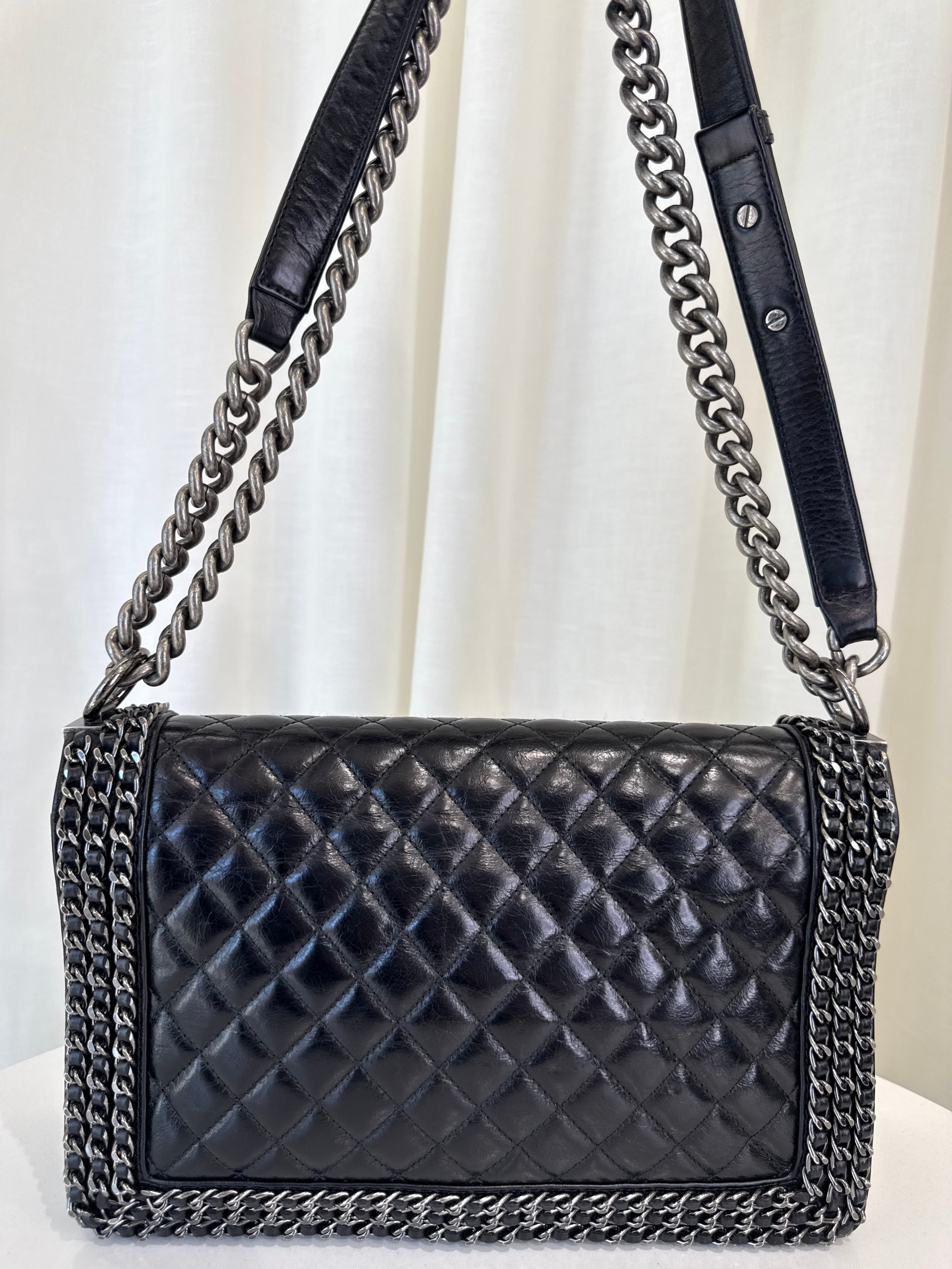 Chanel Boy New Medium Chained Quilted Glazed Calfskin Flap Bag