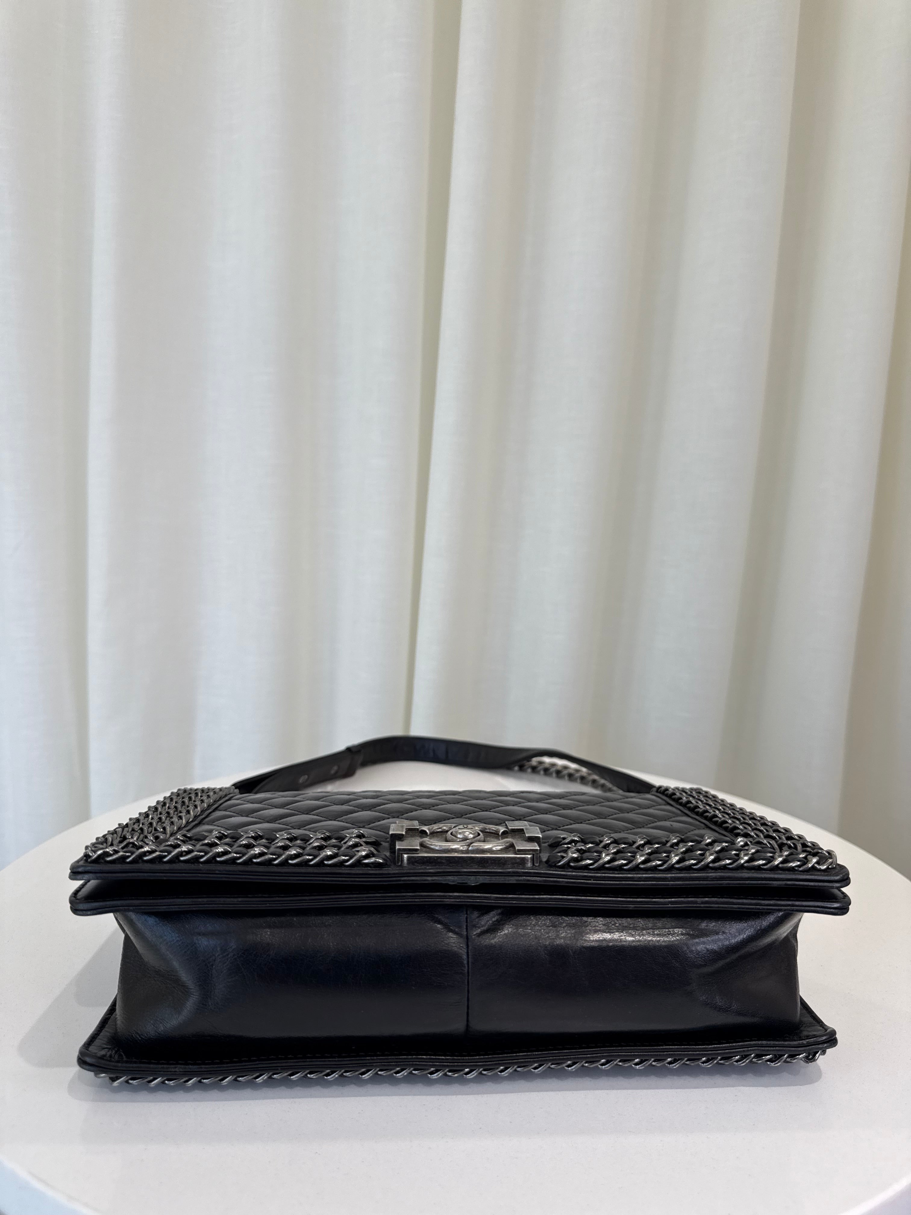 Chanel Boy New Medium Chained Quilted Glazed Calfskin Flap Bag