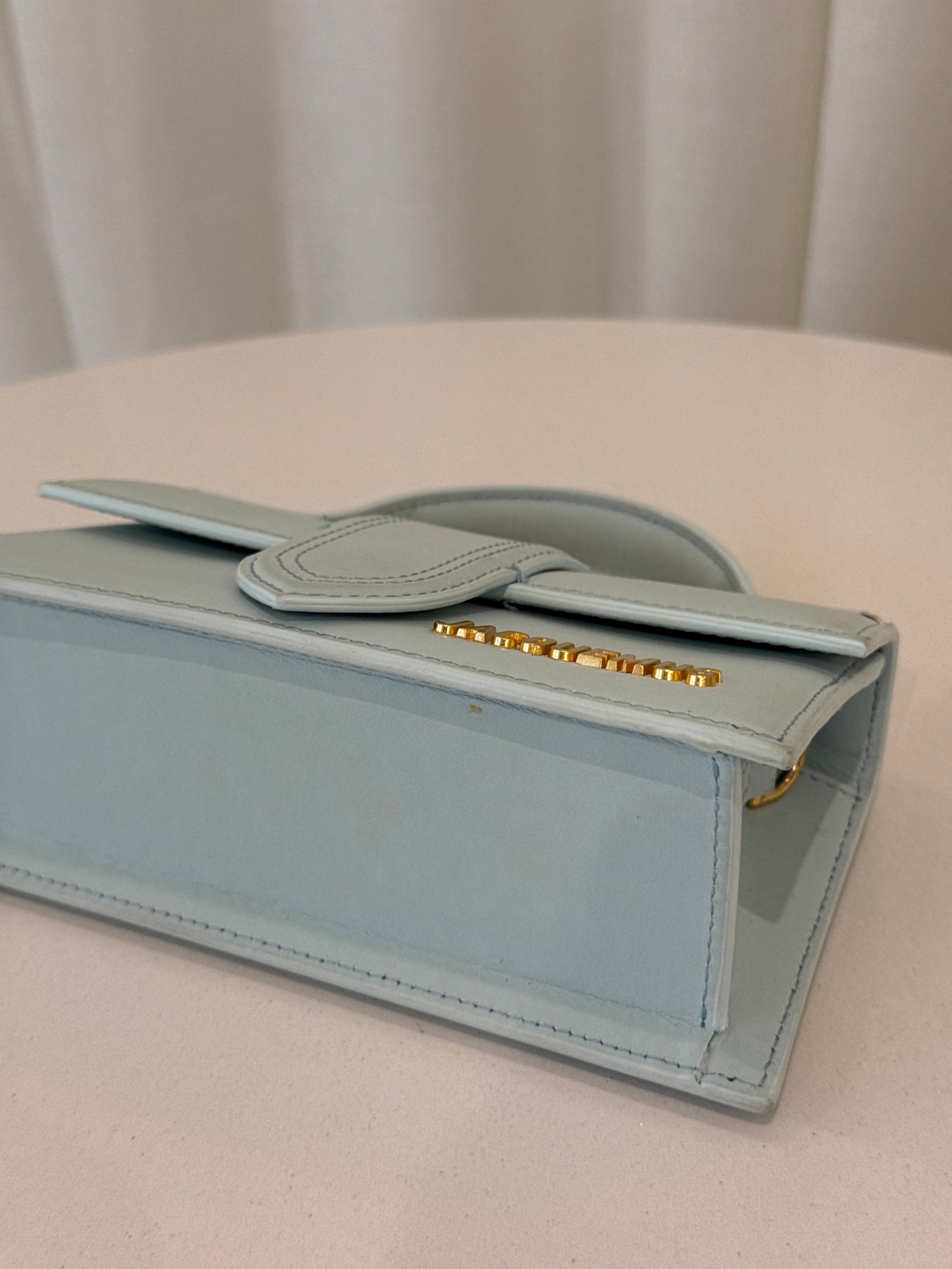 Jacquemus Le Bambino Mini Light Blue Nubuck Leather Top Handle Bag