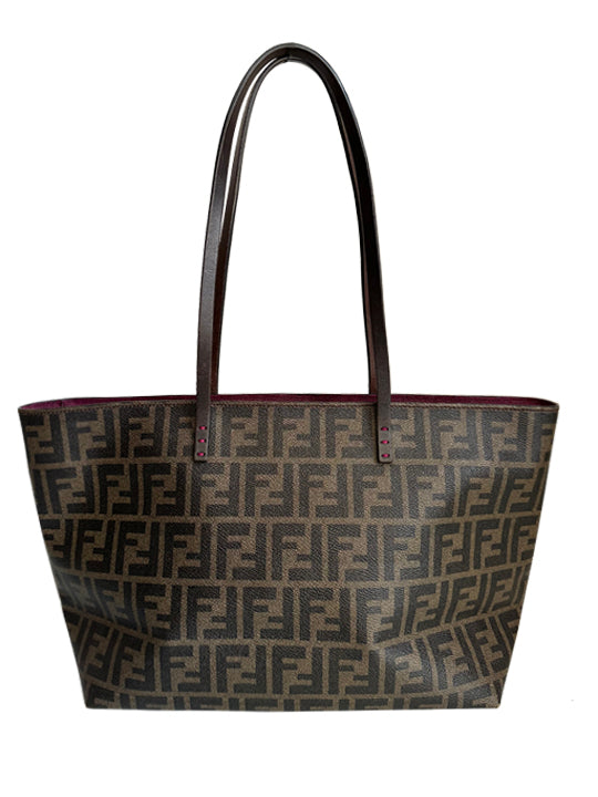 Fendi Brown Zucca FF Roll Small Tote Bag