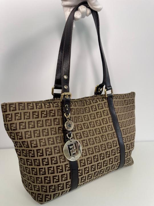 Fendi Brown Zucchino Canvas Superstar Shopping Tote Bag