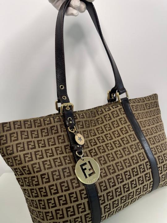 Fendi Brown Zucchino Canvas Superstar Shopping Tote Bag
