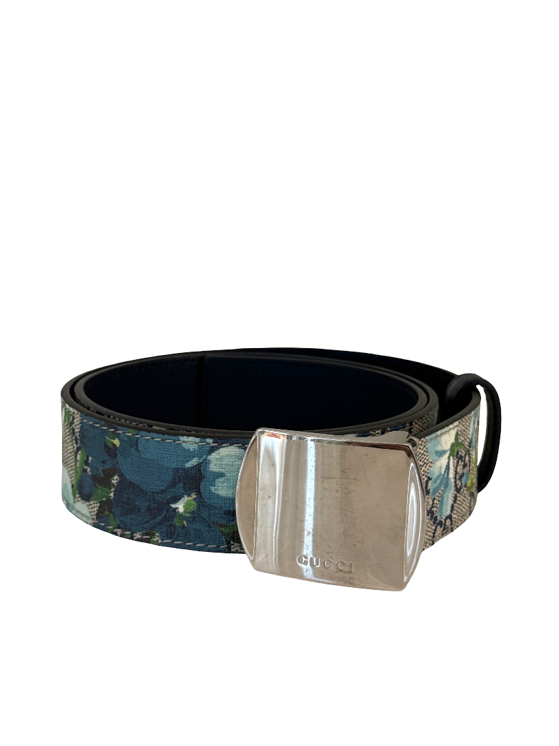 Gucci GG Supreme Blue Blooms Belt
