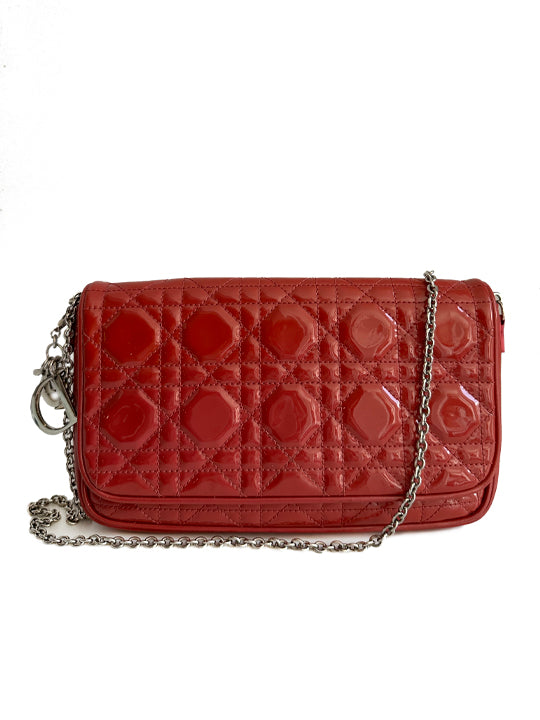 Christian Dior Lady Dior Evening Chain Clutch Cannage Quilt Patent Leather