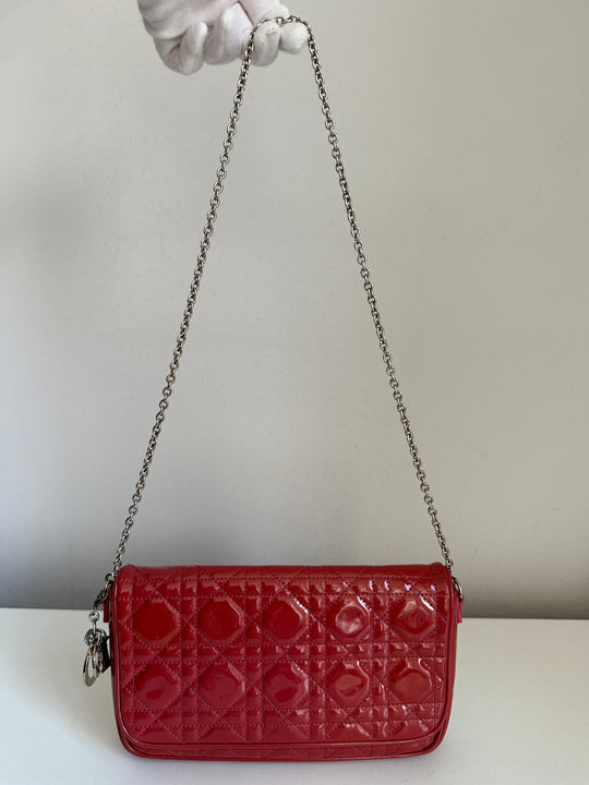 Christian Dior Lady Dior Evening Chain Clutch Cannage Quilt Patent Leather