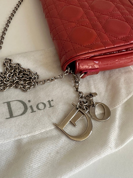 Christian Dior Lady Dior Evening Chain Clutch Cannage Quilt Patent Leather