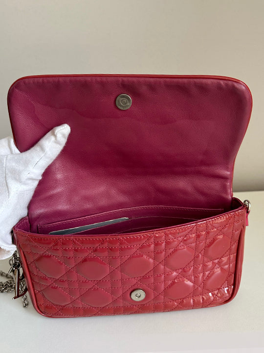 Christian Dior Lady Dior Evening Chain Clutch Cannage Quilt Patent Leather