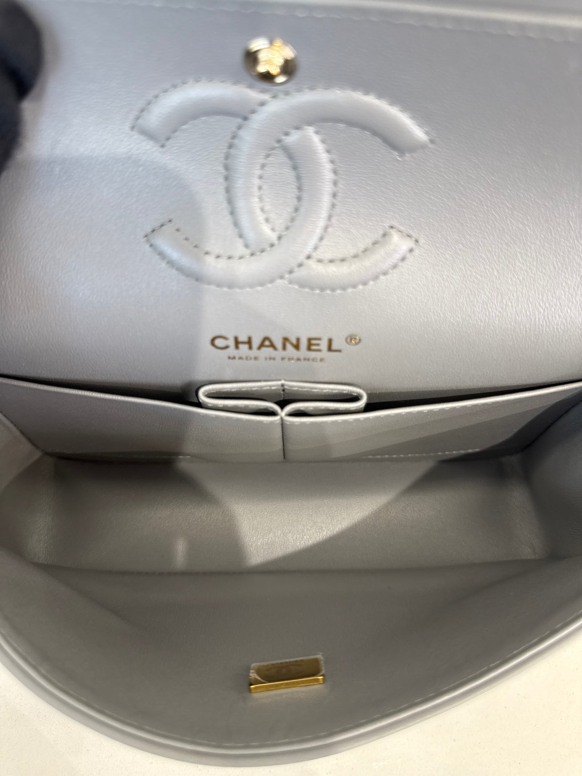 Chanel Small Classic Grey Lambskin Double Flap Bag