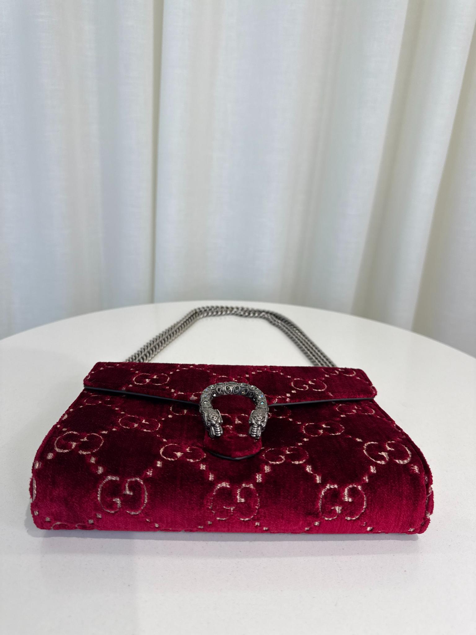 Gucci Red GG Velvet Mini Dionysus Wallet on Chain