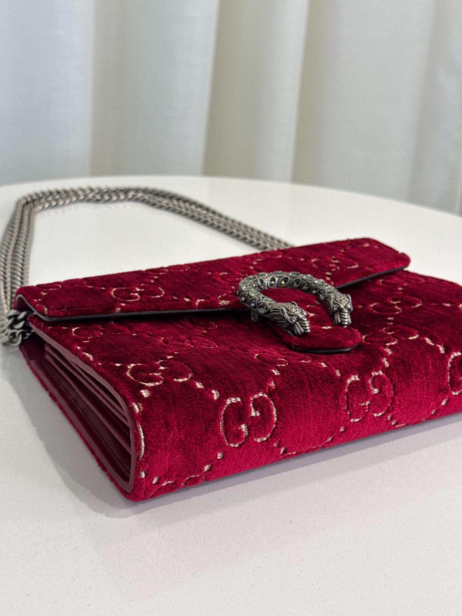 Gucci Red GG Velvet Mini Dionysus Wallet on Chain
