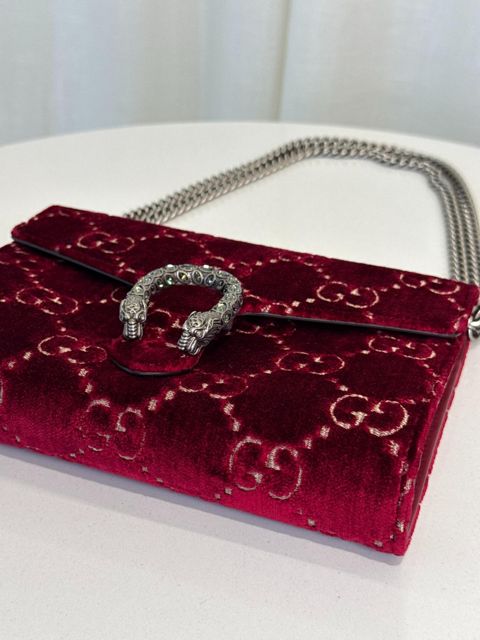 Gucci Red GG Velvet Mini Dionysus Wallet on Chain