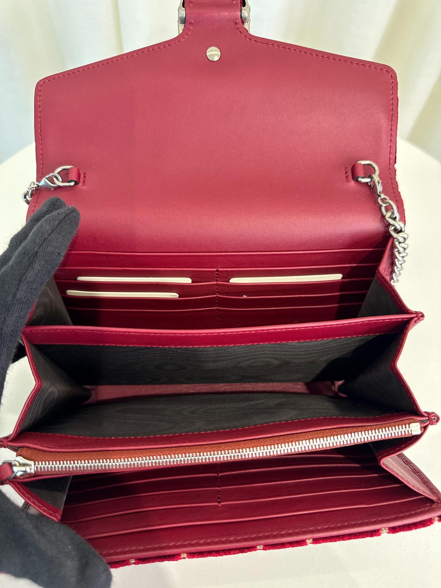 Gucci Red GG Velvet Mini Dionysus Wallet on Chain
