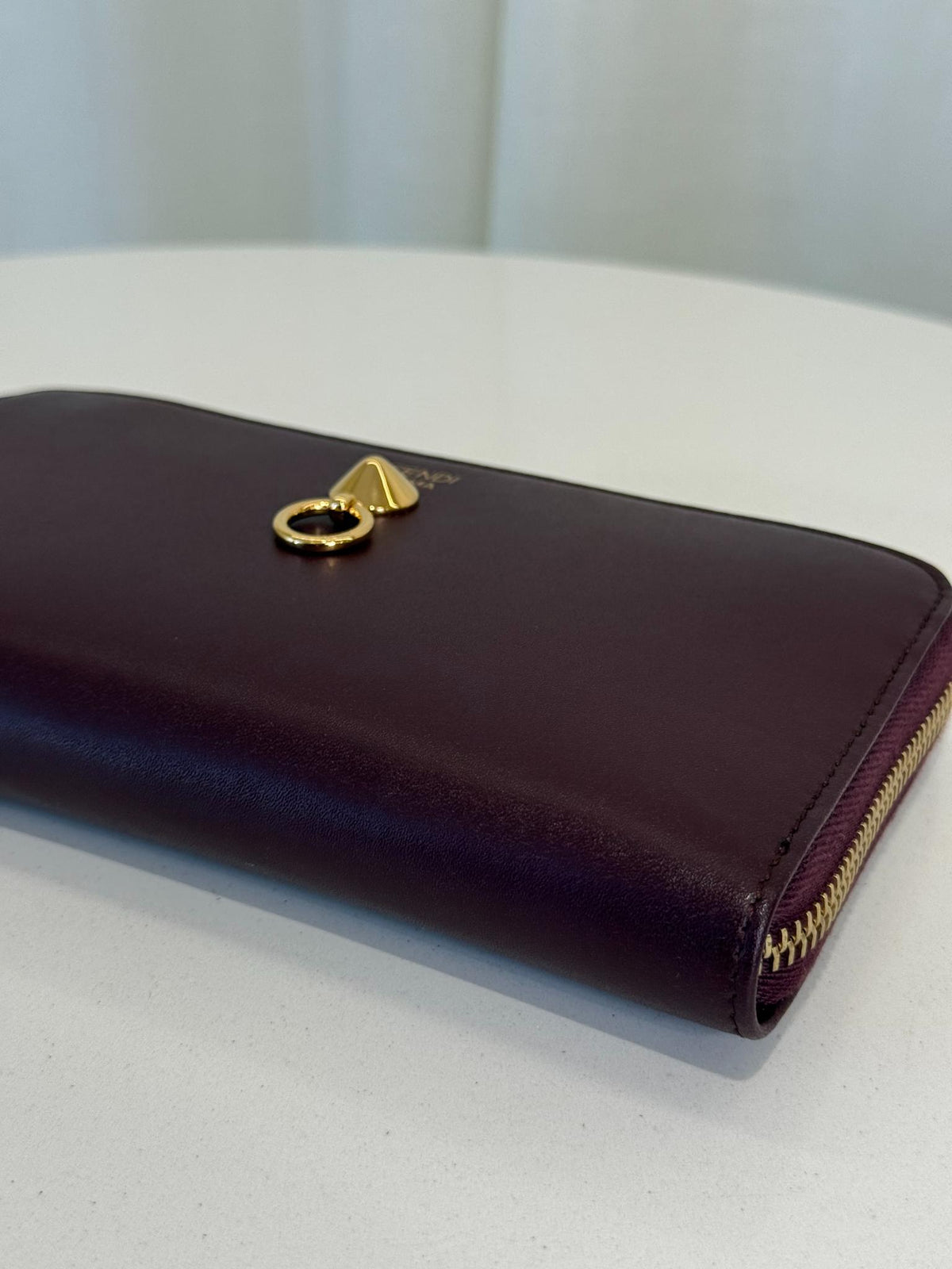 Fendi Burgundy Leather Dotcom Zip Around Wallet