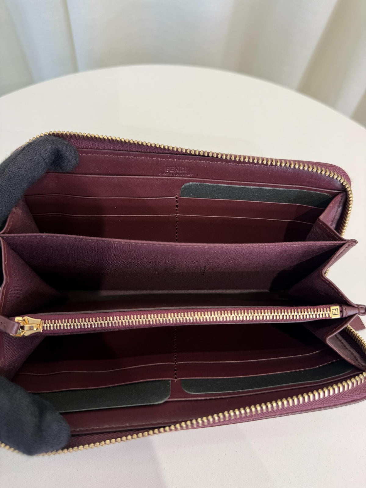 Fendi Burgundy Leather Dotcom Zip Around Wallet