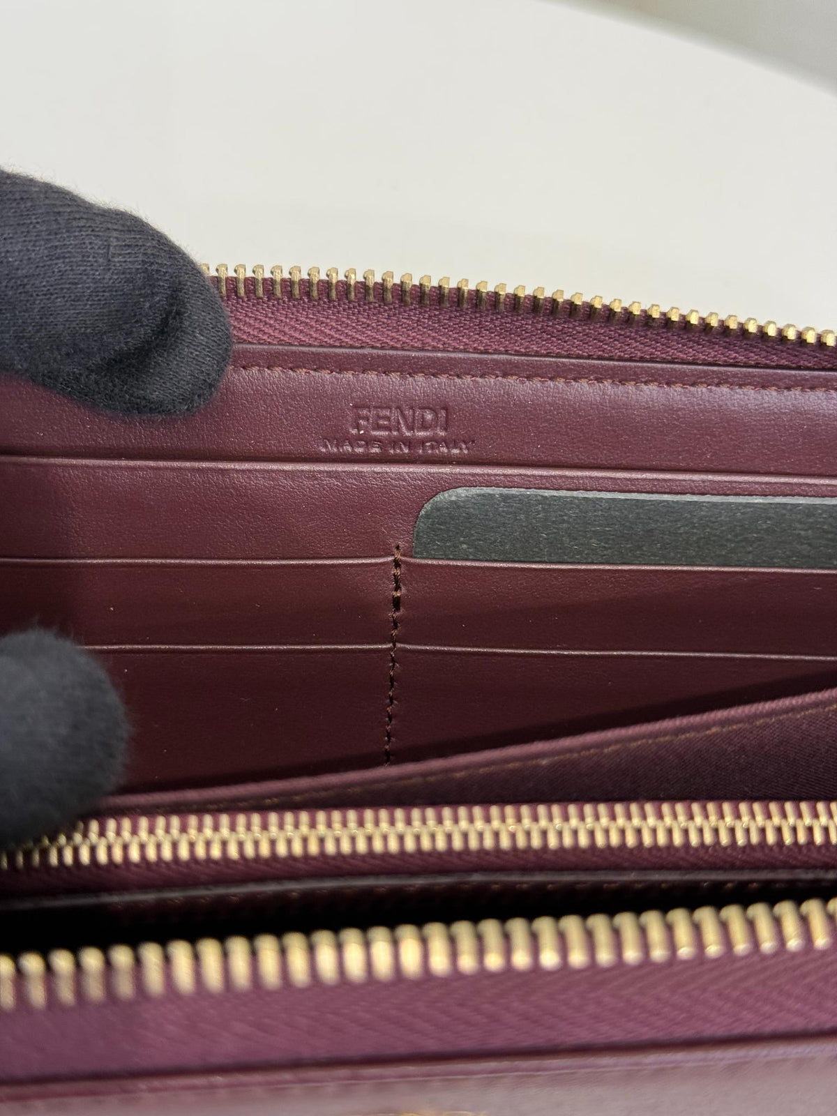 Fendi Burgundy Leather Dotcom Zip Around Wallet
