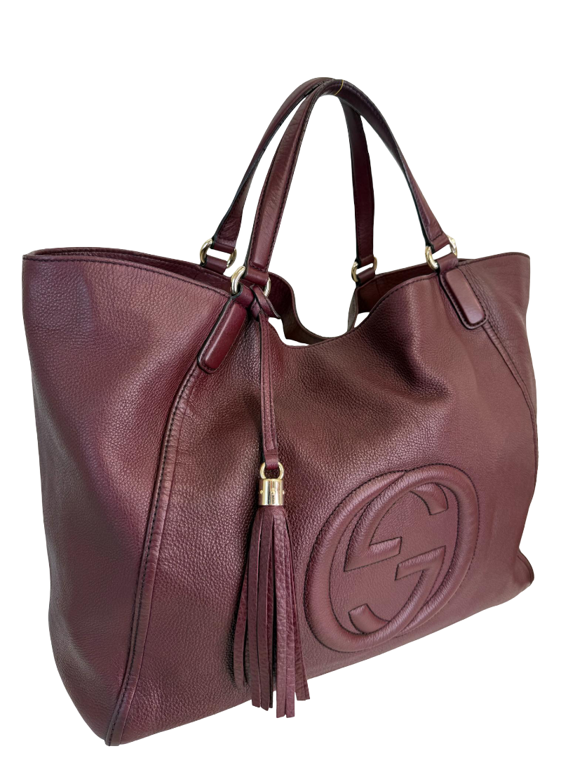Gucci Burgundy Pebbled Leather Large Soho XL Tote Bag