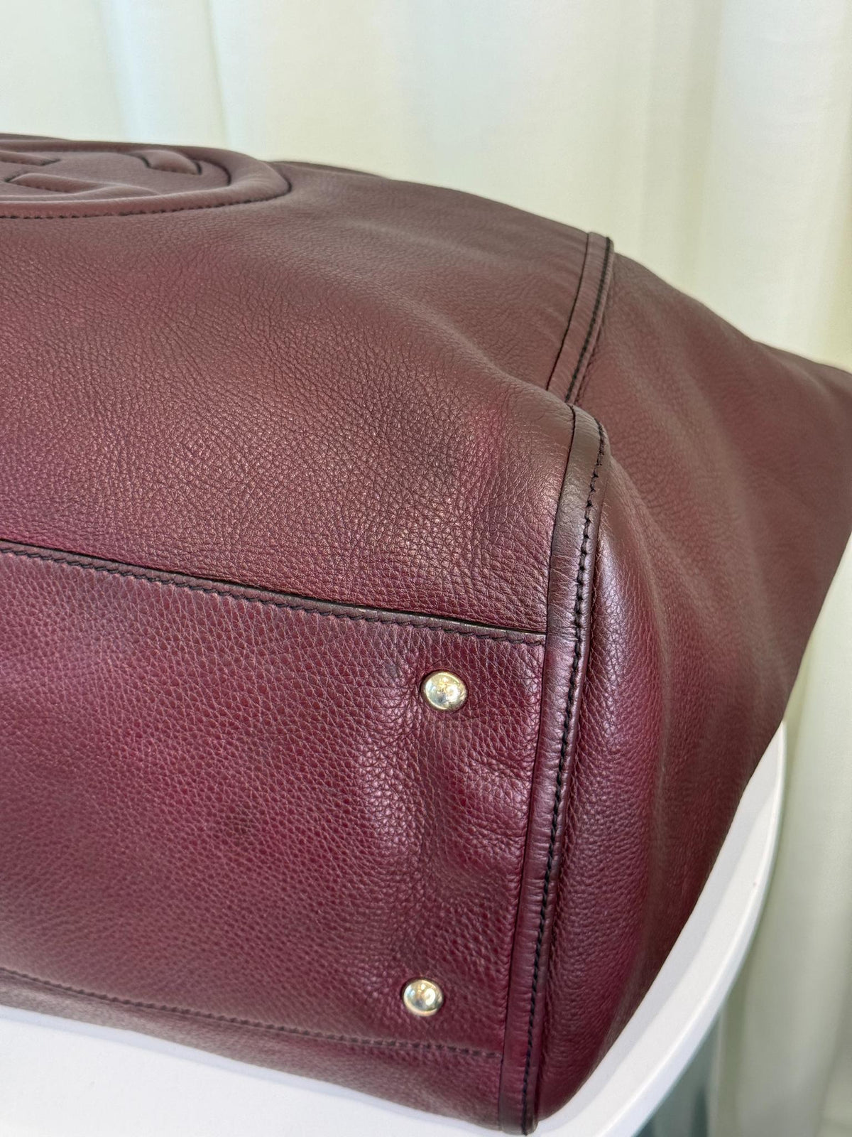 Gucci Burgundy Pebbled Leather Large Soho XL Tote Bag