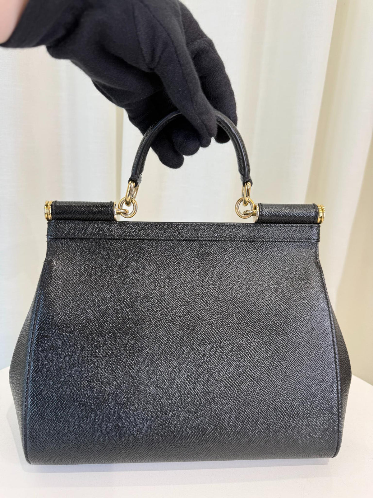 Dolce Gabbana Black Dauphine Leather Medium Miss Sicily Top Handle Bag