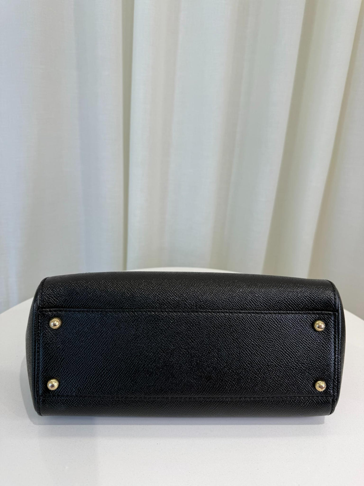 Dolce Gabbana Black Dauphine Leather Medium Miss Sicily Top Handle Bag