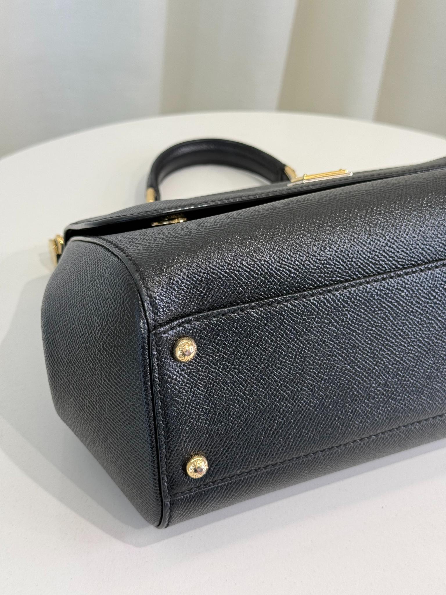 Dolce Gabbana Black Dauphine Leather Medium Miss Sicily Top Handle Bag
