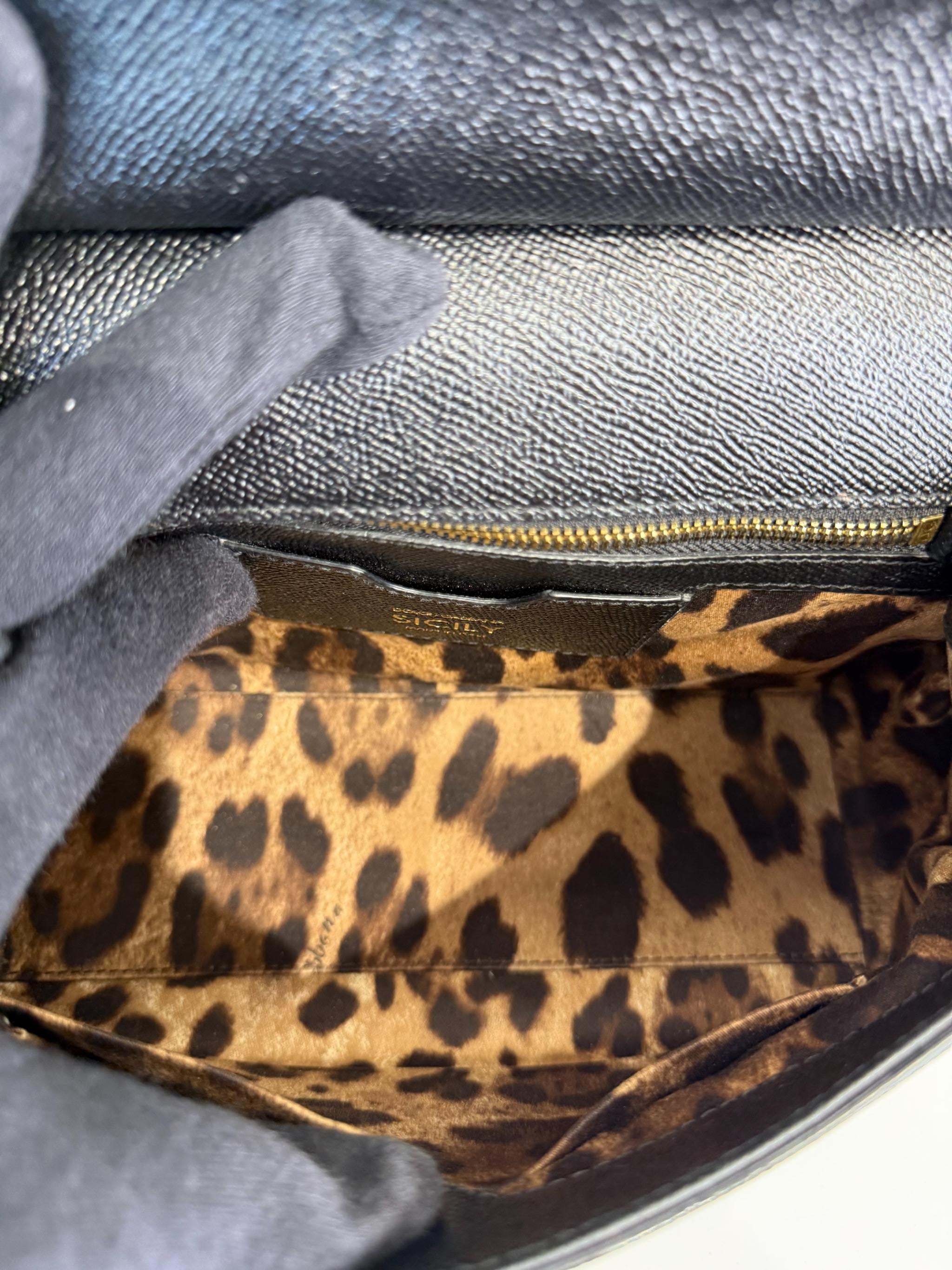 Dolce Gabbana Black Dauphine Leather Medium Miss Sicily Top Handle Bag
