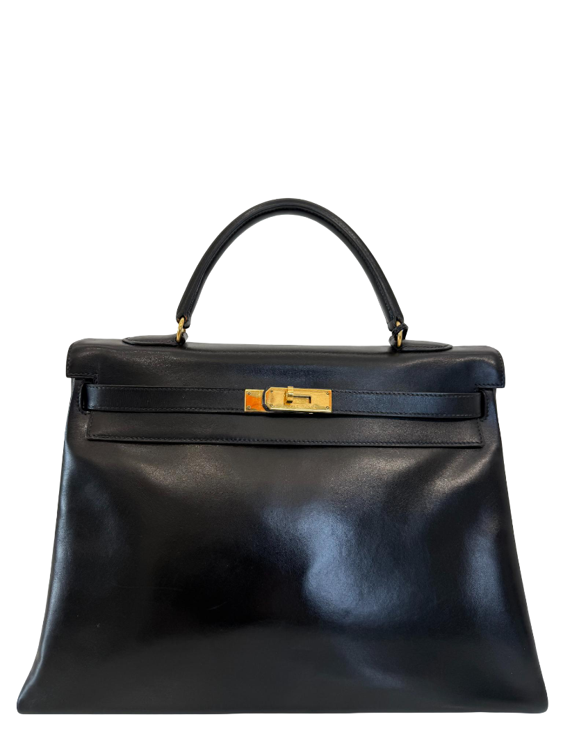 Hermès Kelly 35 Retourne Black Box Leather GHW